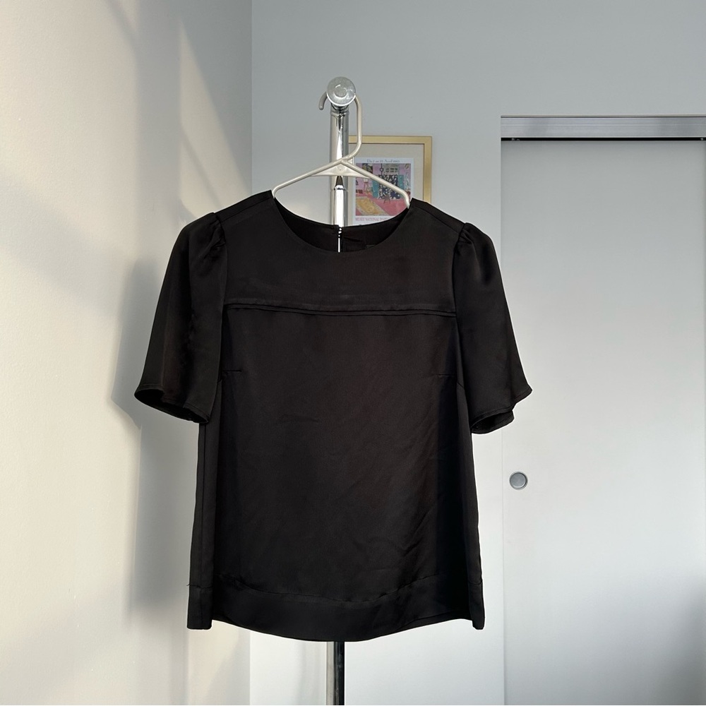 J Crew black satin short sleeve top